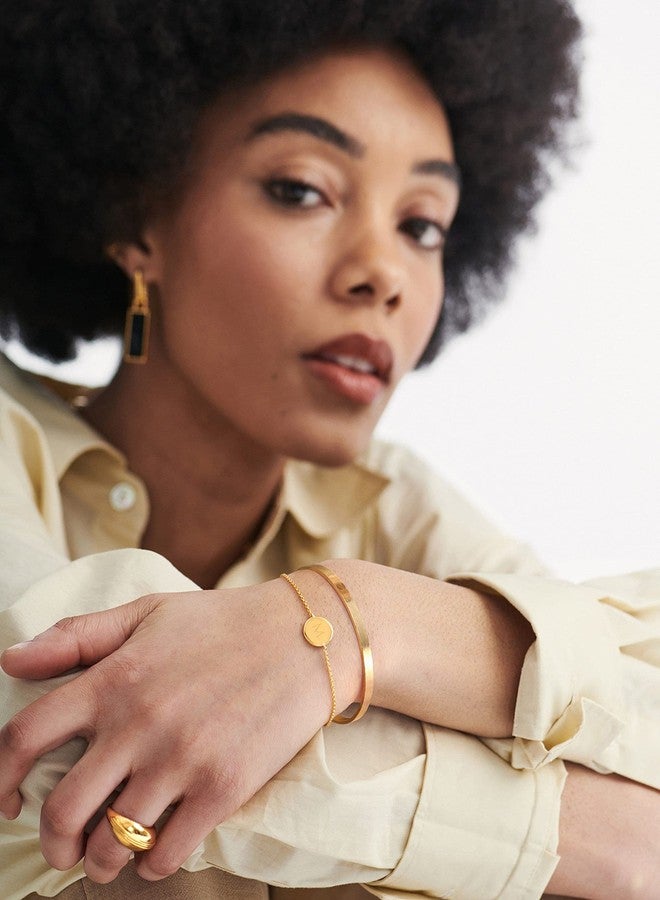 POTESSA Gold Thin Cuff Bracelet 18K Gold Plated Brushed Finish Open Bangle Jewelry Gift for Women - Image 2